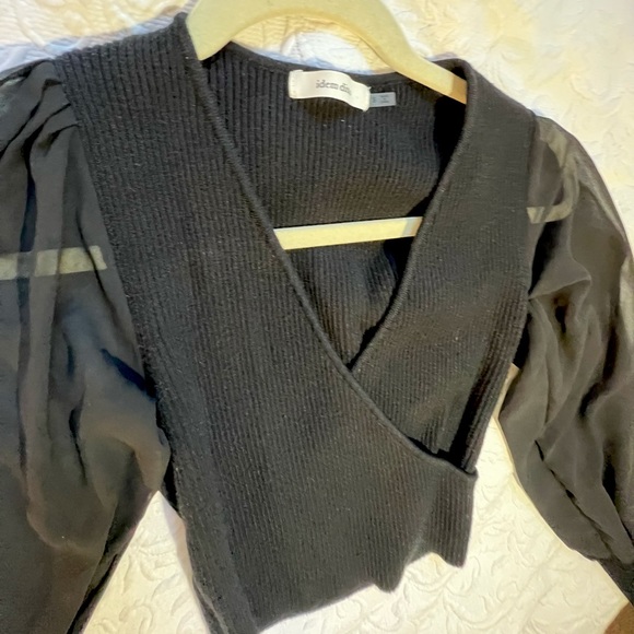 Idem Ditto Black Blouse Long Sleeve Mesh V neck - Picture 4 of 4